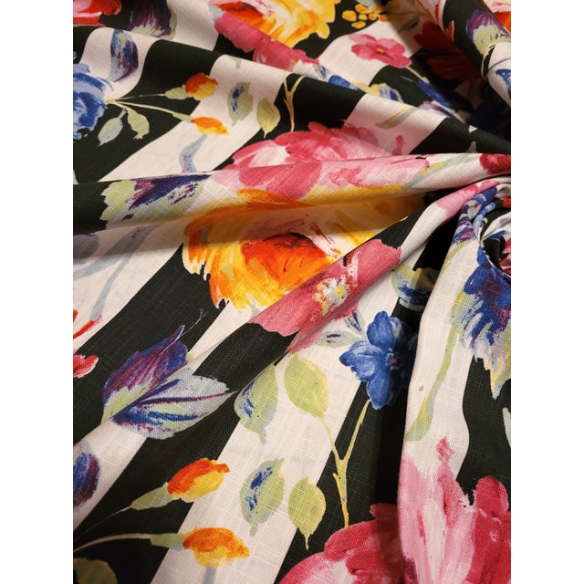 Richloom Black & White Striped Floral Linen Fabric 7.25 Yards Chairish