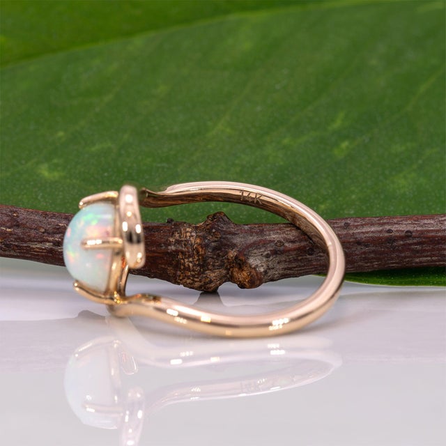 Ethiopian Opal Cabochon Ring: Solid 14k Gold, Round 7.5mm - October Birthstone, Size 6.75 For Sale - Image 9 of 9
