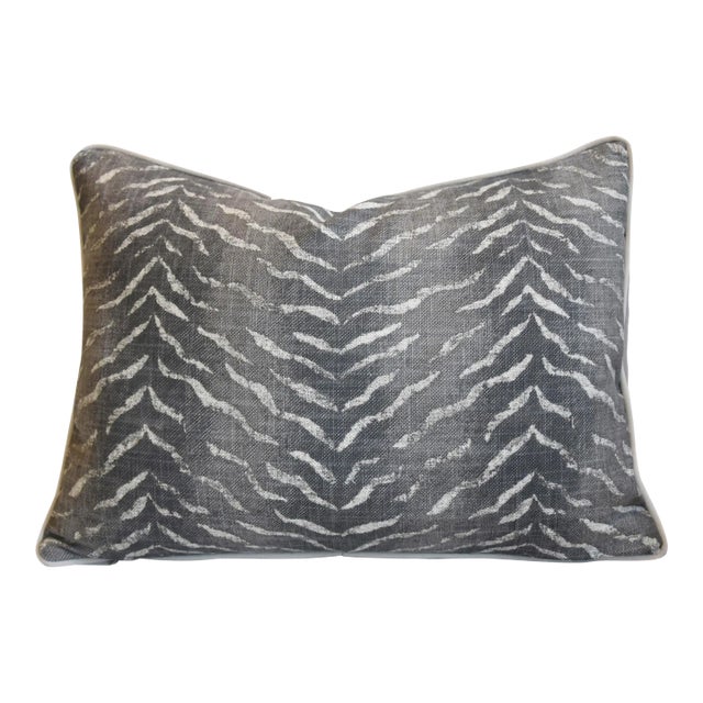 Charcoal Gray & Cream Animal Tiger Stripe Feather/Down Pillow 24” X 18” For Sale