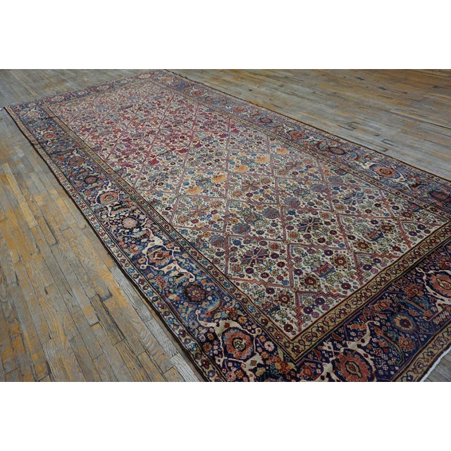 Traditional Antique Persian Rug With Beautiful Allover Diamond and Floral Pattern on Ivory Background Color For Sale - Image 3 of 12