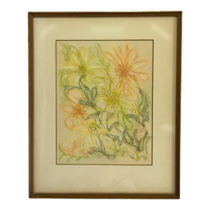Original Signed and Framed Floral Still Life Drawing on Paper
