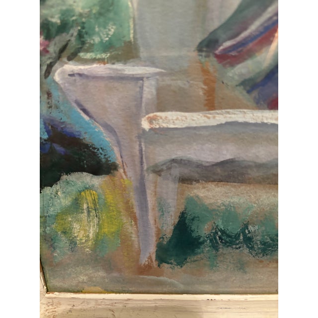 Drawing/Sketching Materials Lovely Vintage Impressionist Garden Backyard Scene Pastel Drawing – Patio Chair Under Tree, Framed For Sale - Image 7 of 10