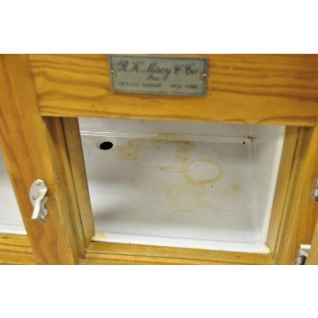 Antique Rh Macy Co Victorian Oak Wood 3 Door Ice Box Vintage Refrigerator Chest For Sale - Image 14 of 18