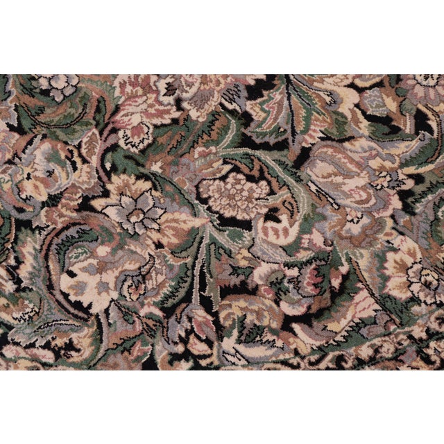 Shabby Chic 1990's Floral Pak-Persian Black/Gray Wool Round Rug- 7'11'' X 8'0'' For Sale In New York - Image 6 of 9