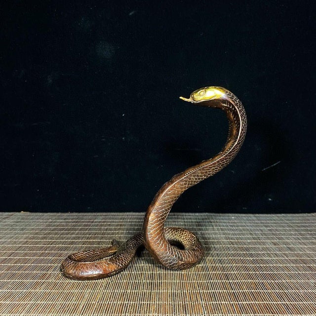 Vintage Solid Copper & Gilt Brass Cobra Snake Sculpture For Sale - Image 4 of 9