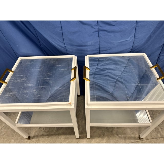 Wood Set of White Wood Square End Lamp Tables Nightstands Attributed to Serena and Lily For Sale - Image 7 of 7