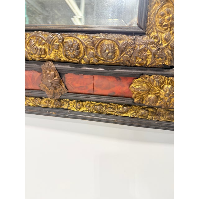 Napoleon III Period, Embossed Brass and Faux Tortoiseshell Ebonized Mirror For Sale - Image 12 of 12