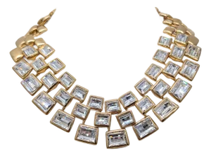 Vintage 1990 Signed Napier Goldtone Swarovski Crystals Wide Collar Necklace