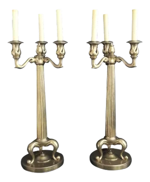 Pair of 1986 Chapman Heavy Brass Candelabra Fluted Column Table Lamps