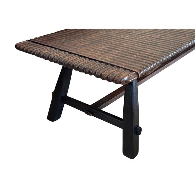 Teak Wood Sofa Table, Hand-Carved Detailing Espresso Finish, Modern Organic For Sale - Image 9 of 10