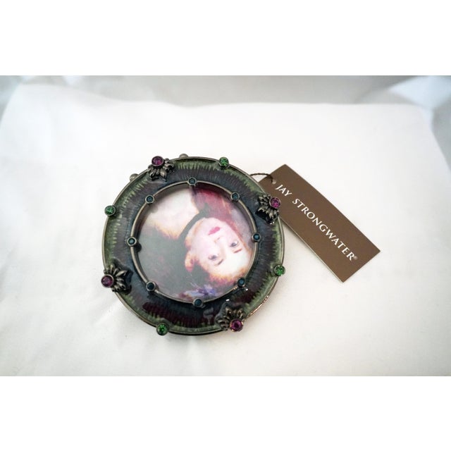 Small Enamel & Crystal Jay Strongwater Round Frame For Sale - Image 4 of 8