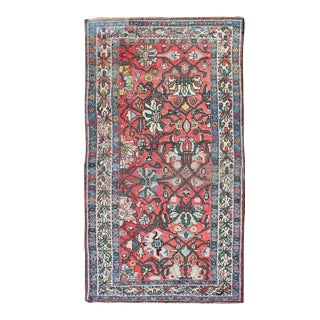 Antique Persian Bidjar Rug With Large Floral Motifs in Soft Red, Green & Blue For Sale