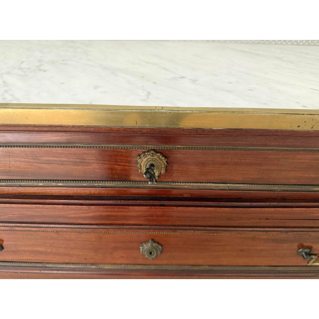 Antique French Louis XVI Style Walnut Marble Top Commode With Brass Gallery For Sale In New York - Image 6 of 9