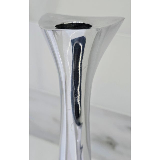 1960s Mid-Century Modern Nambé Aluminum Candlestick Pair – Sculptural Tri-Corner Candle Holders For Sale In Dallas - Image 6 of 11