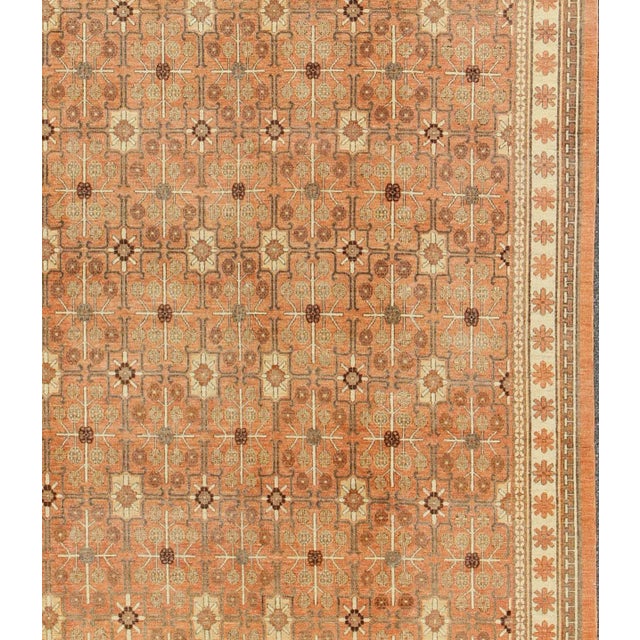 Traditional All-Over Design Khotan Rug in Light Tangerine Background by Keivan Woven Arts For Sale - Image 3 of 10