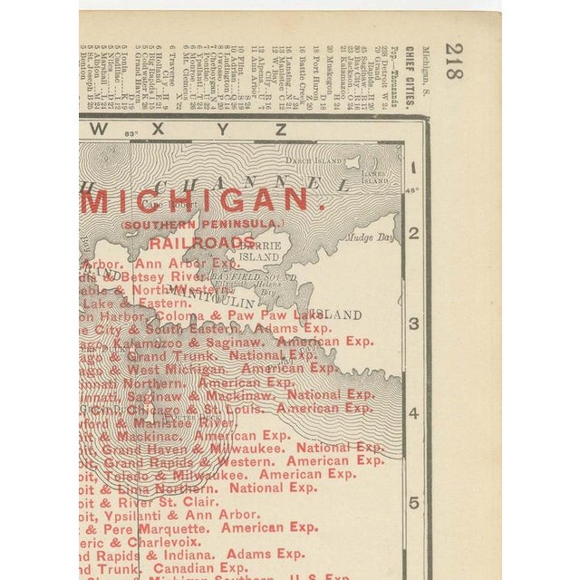 Paper Antique Map of Michigan The Great Lakes State by Ran McNally, 1899 For Sale - Image 7 of 12