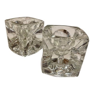 Mid Century Crystal Cube Candle Holders - a Pair For Sale