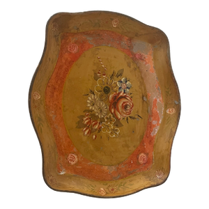 Antque Florentine Floral Wood Tray