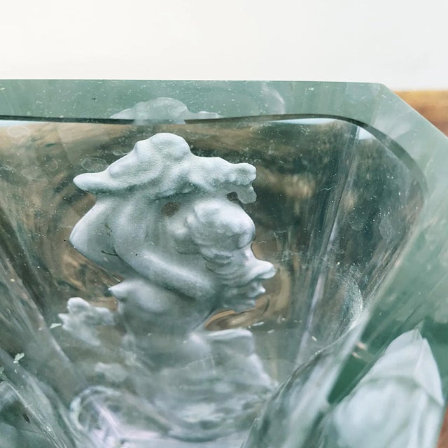 Aqua Italian Art Deco Green-Blue Alexandrite Glass Vase with Female Figure, 1900s For Sale - Image 8 of 11