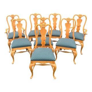 Vintage Thomasville Solid Pine Queen Anne “Replicas 1800” Dining Chairs - Set of 8 For Sale
