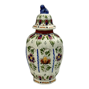 Vintage Hand Painted Delft Ginger Jar With Foo Dog 7.5" Tall