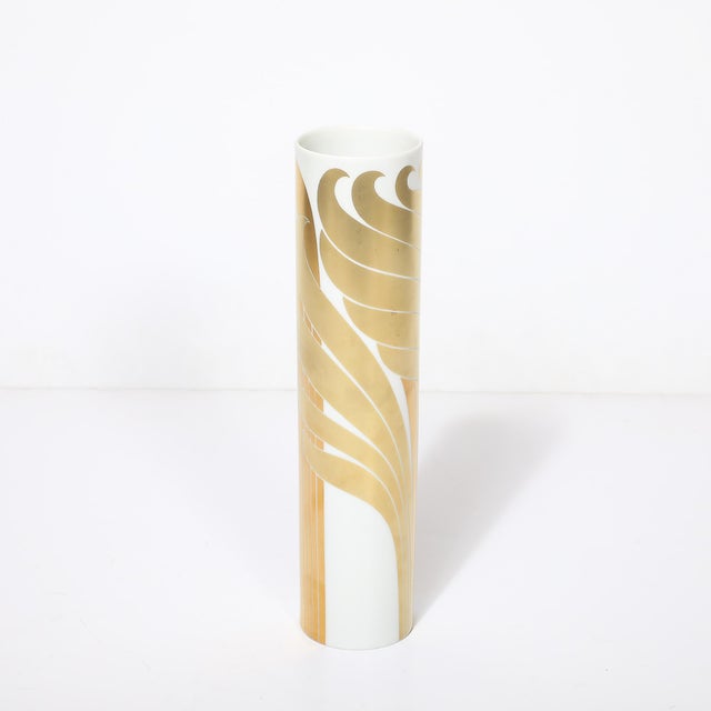 Mid-Century Modern Mid-Century Porcelain Cylindrical Vase W/ 24karat Gold Overlay by Rosenthal For Sale - Image 3 of 17