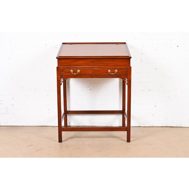 Henkel Harris Henkel Moore Chippendale Carved Mahogany Slant Front Architect's Desk For Sale - Image 4 of 12