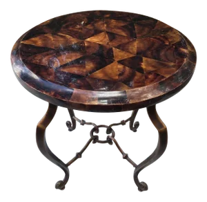 Regency Style Round Faux Tortoise Iron Base Side Table