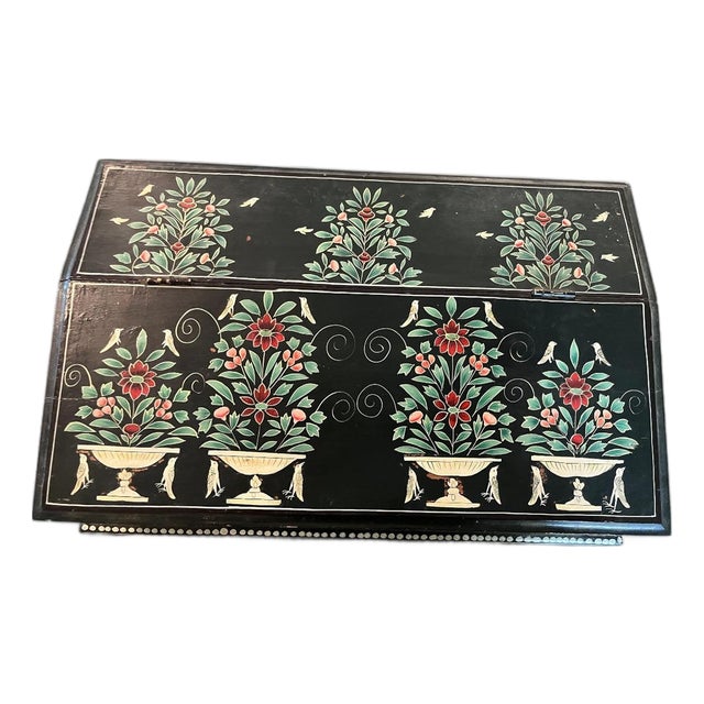 Vintage Hand Painted Slant Front Correspondence Box. For Sale