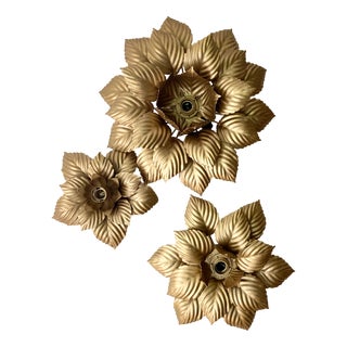 Wall Lights in Gilt Metal from Masca, Italy, 1970s, Set of 3 For Sale