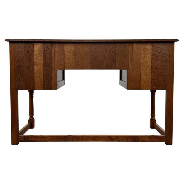 Antique English Oak Writing Table with Matching Stool, 1900s, Set of 2 For Sale - Image 14 of 18