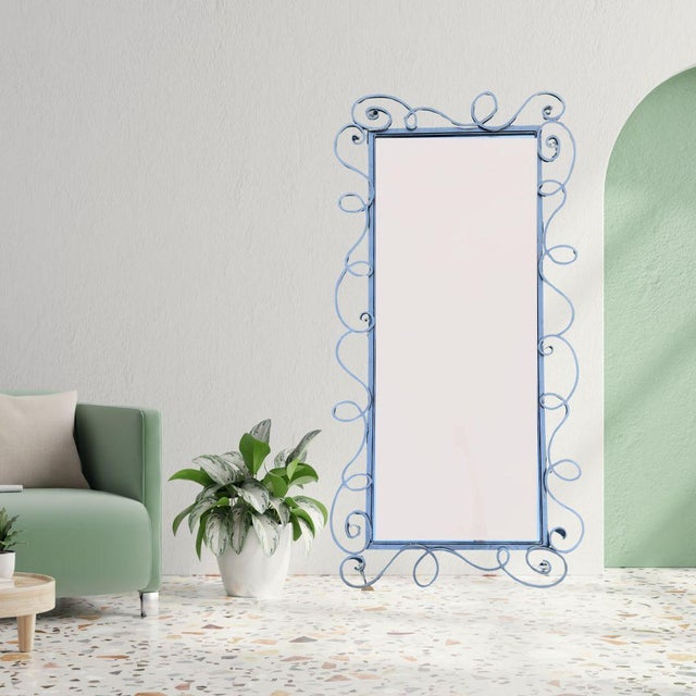 Abstract 1980s Full Length Metal Mirror With Scroll Work For Sale - Image 3 of 16