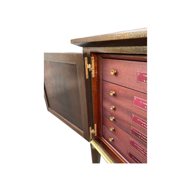 Antique French Louis XVI Walnut Sideboard With Gilt Brass Trim and Velvet-Lined Drawers For Sale - Image 9 of 12