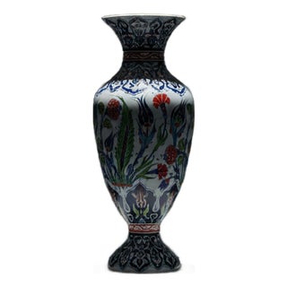 Handmade Ceramic Grand Palace Vase (50cm) Imperial Rumi Patterns and Mixed Florals Pedestal Urn Form For Sale