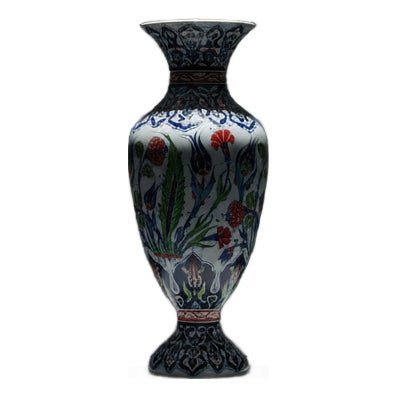 Handmade Ceramic Grand Palace Vase (50cm) Imperial Rumi Patterns and Mixed Florals Pedestal Urn Form For Sale