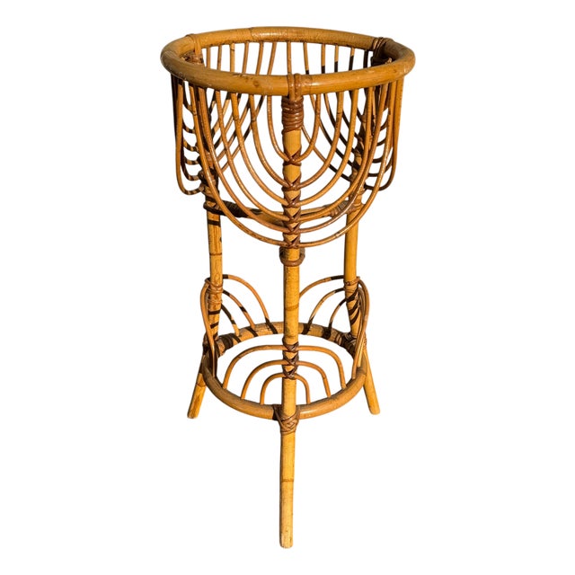 French Rattan Flower Holder, 1960s For Sale