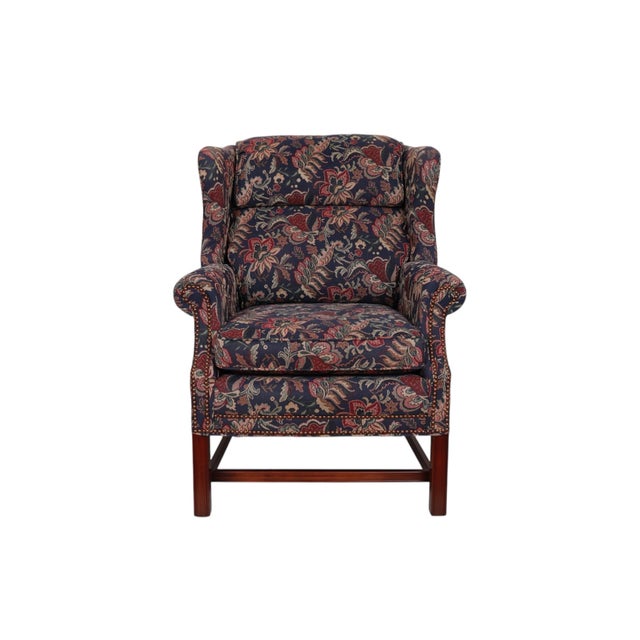 Bradington Young Bradington Young Georgian Style Wingback Chair and Ottoman For Sale - Image 4 of 9