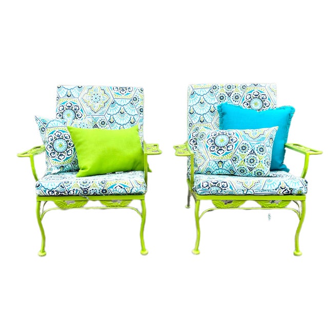 Metal Vintage Wrought Iron Patio Restored Arm Chairs - Set of 2 For Sale - Image 7 of 12