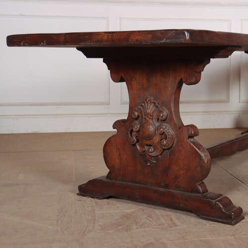 Italian Walnut Trestle Table, 1920s For Sale - Image 3 of 9