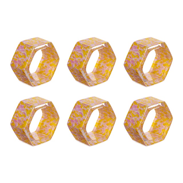 Stories of Italy Macchia su Macchia Yellow & Pink Napkin Rings, Set of 6 For Sale - Image 6 of 6