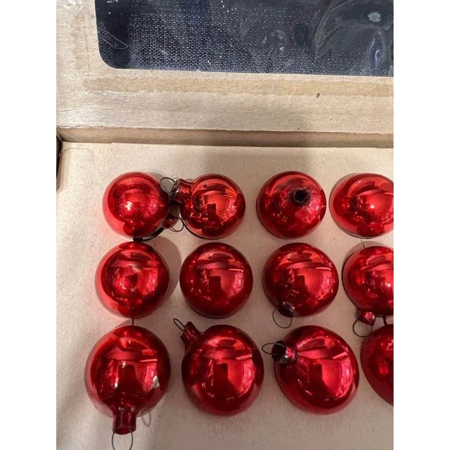 1950s Red Shiny Brite Feather Tree Ornaments, Original Box Shiny Brite / American Made / Glass Christmas Tree Ornaments /...