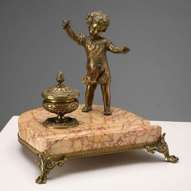 Marble and Bronze Inkwell with Three Feet For Sale - Image 9 of 9