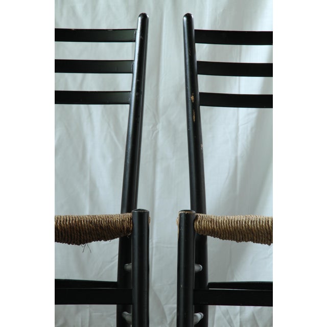 Vintage Italian Papercord Black Dining Chairs with Woven Seat, 1950s, Set of 8 For Sale - Image 6 of 18