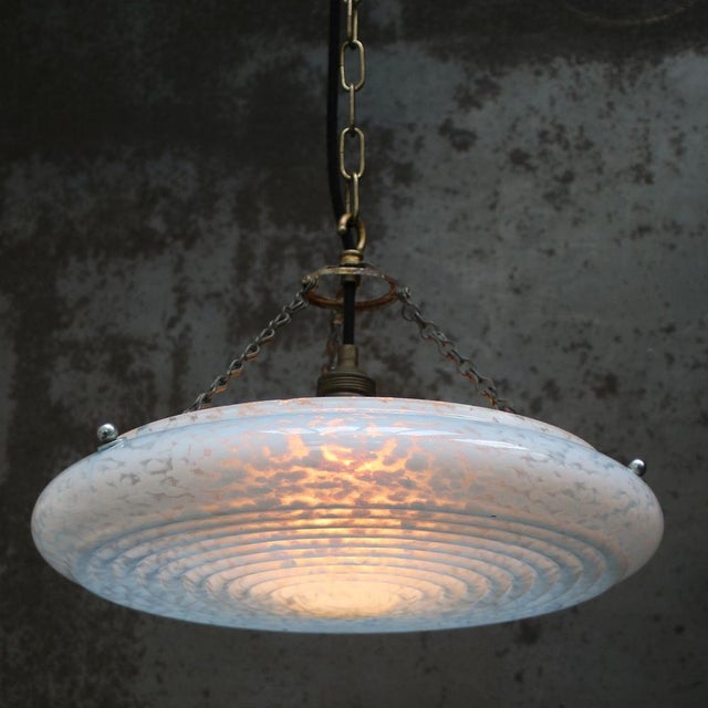 Art Deco Pendant Lamp in Brass and Blue Glass, France, 1920s For Sale - Image 3 of 8