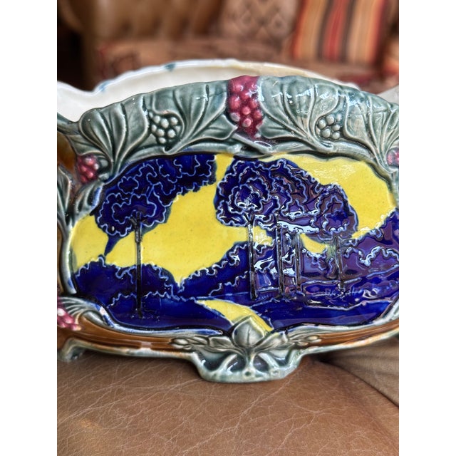 Antique French Majolica Vase- Art Nouveau Style For Sale - Image 10 of 13