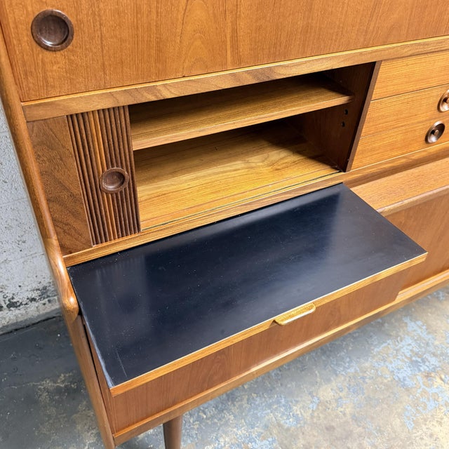 Vintage Danish Modern Johannes Andersen Attributed Teak Highboard Bar Cabinet Credenza, Circa 1960's Mid Century For Sale - Image 9 of 14