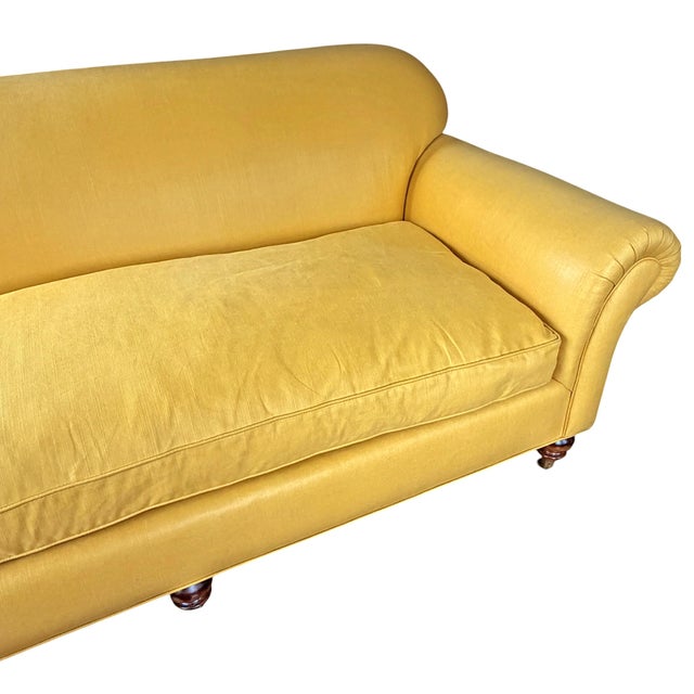 English Roll Arm Sofa With Waxed Linen Upholstery For Sale - Image 9 of 13