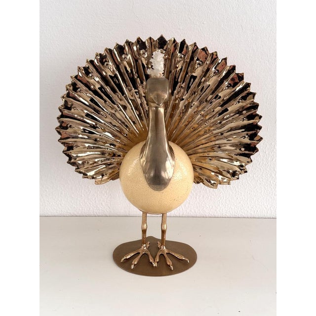 Vintage Italian Brass and Ostrich Egg Bird Sculpture by Antonio Pavia, 1970s For Sale - Image 4 of 12
