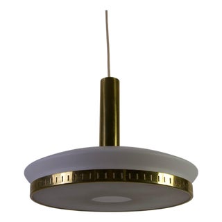 Mid-Century Brass and Opal Glass Ceiling Lamp attributed to Stilnovo, Italy, 1960s For Sale