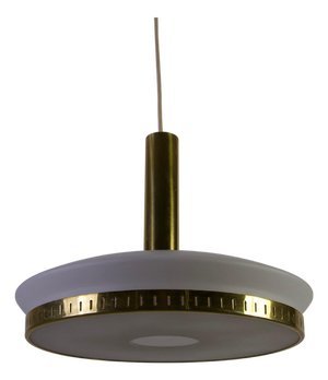 Mid-Century Brass and Opal Glass Ceiling Lamp attributed to Stilnovo, Italy, 1960s